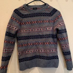 J Crew Grey Lambswool Fair Isle Sweater
